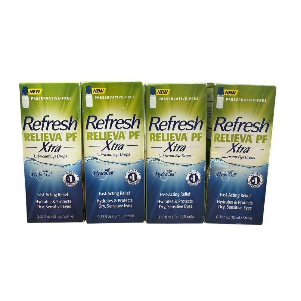 Refresh Relieva PF Xtra Lubricant Eye Drops .33 fl oz Lot of 4 Exp 2026